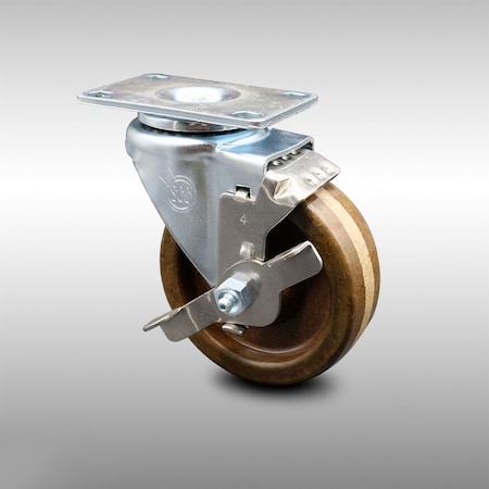Service Caster 4 Inch SS High Temp Phenolic Swivel Top Plate Caster with Brake SCC-SS20S414-PHSHT-TLB